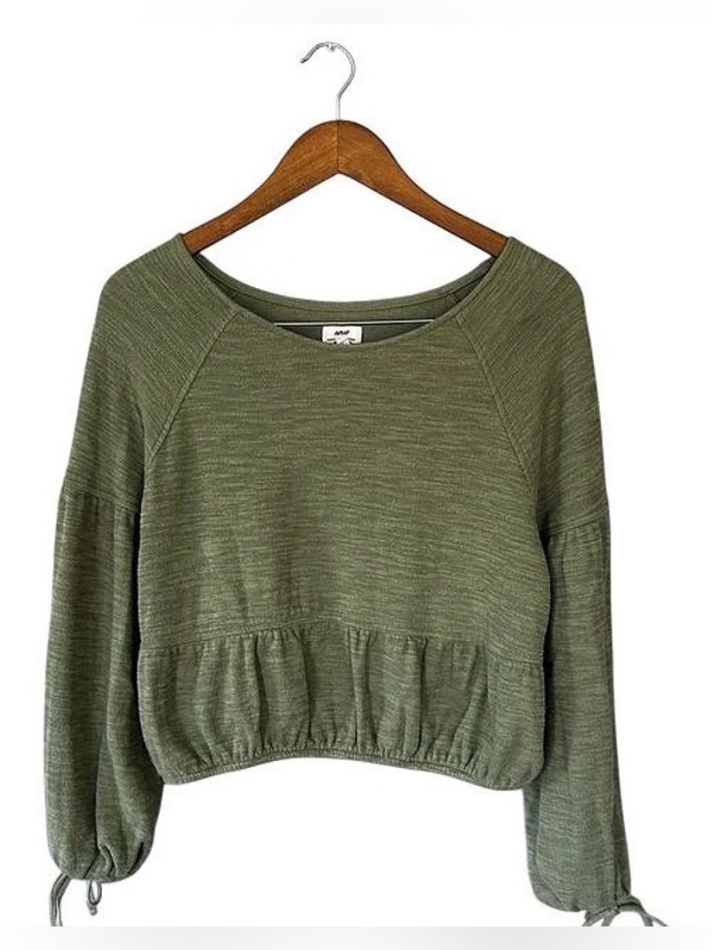 Aerie Endless Summer Cropped Sweatshirt in the color Olive Fun